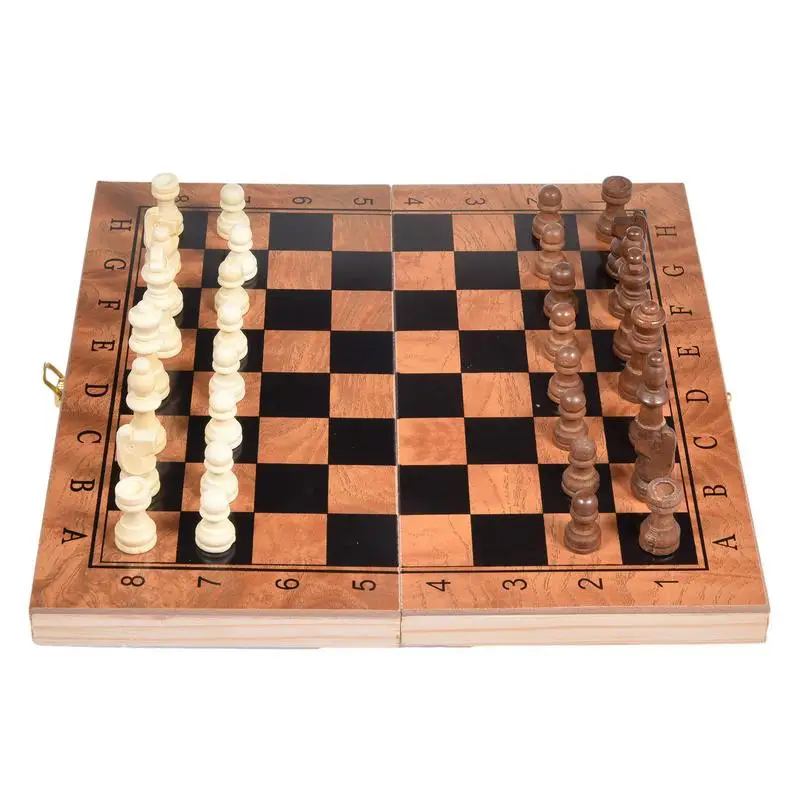 

Folding Magnetic Wooden Chess Backgammon Checkers 3 In 1 Travel Games Chess Set Portable Board Game Wooden Chessboard For Kids