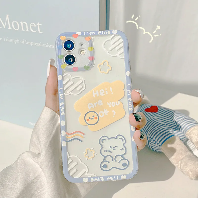 

Colored cartoon transparent cloud bear Phone Case For iphone 14 13 12 11 Pro Max X XR XSMAX 7 8 Plus TPU Fashion new products