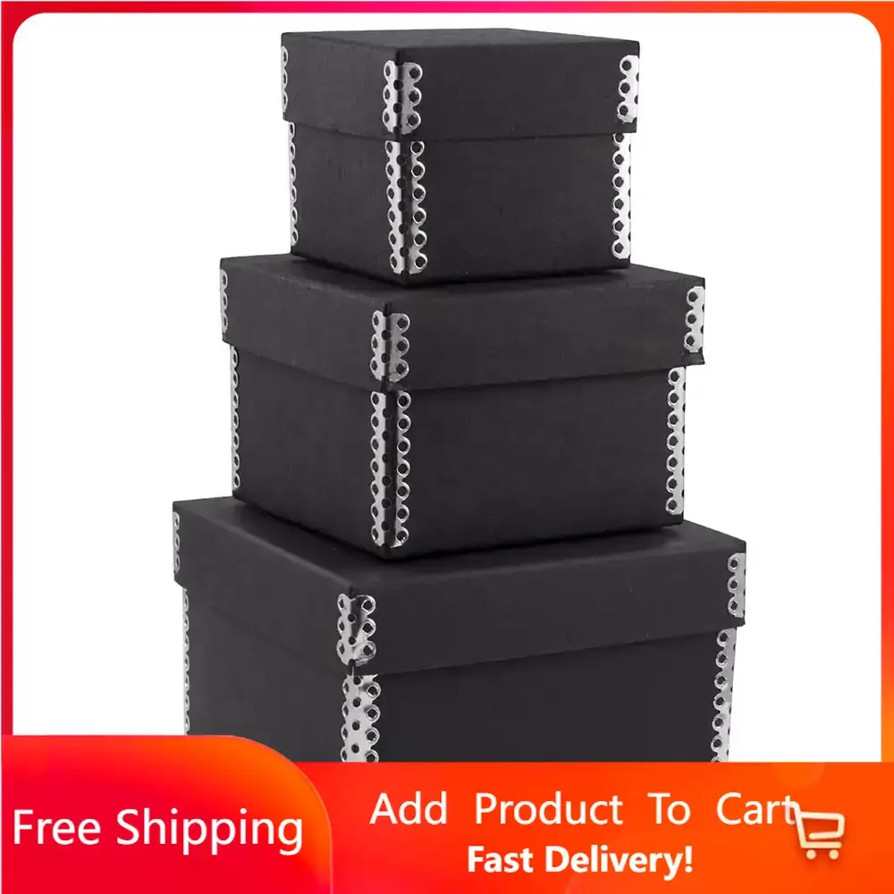

1 Gallon Wood and Metal Storage Boxes, Black, 3 Count