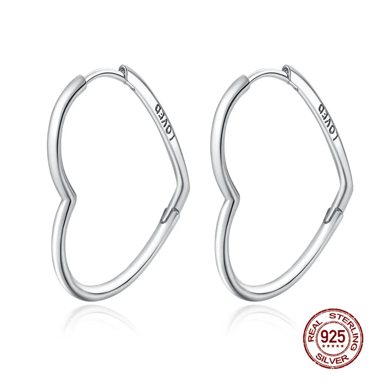 hot sale 925 sterling silver pendientes sparkling heart hoop earrings for women fit original brand earrings fine jewelry free global shipping