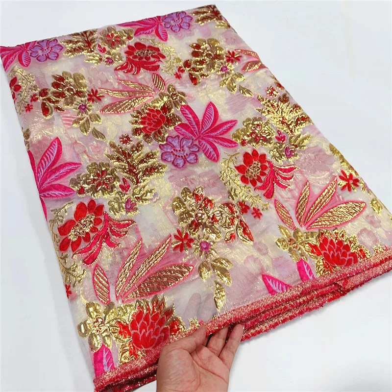 

5 Yard African Tulle Lace Fabric Satin Nigerian Brocade Gild Jacquard Lace Fabric For Sewing Wedding Party Dress Women Cloth