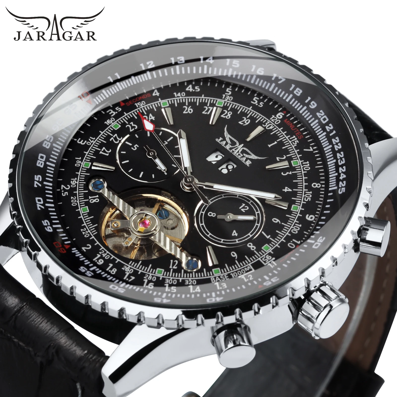 Jaragar Sports Mechanical Watches Military Tourbillon Automatic Watch for Men Leather Belt Multifunction Clock relogio masculino