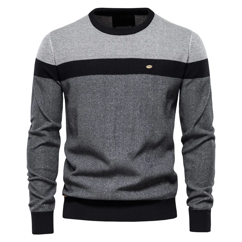 Men Sweater Knit Pullover High Quality Spring Autumn 2023 Stripe Patchwork Long Sleeve Male Fashion Round Neck Casual Sweatshirt