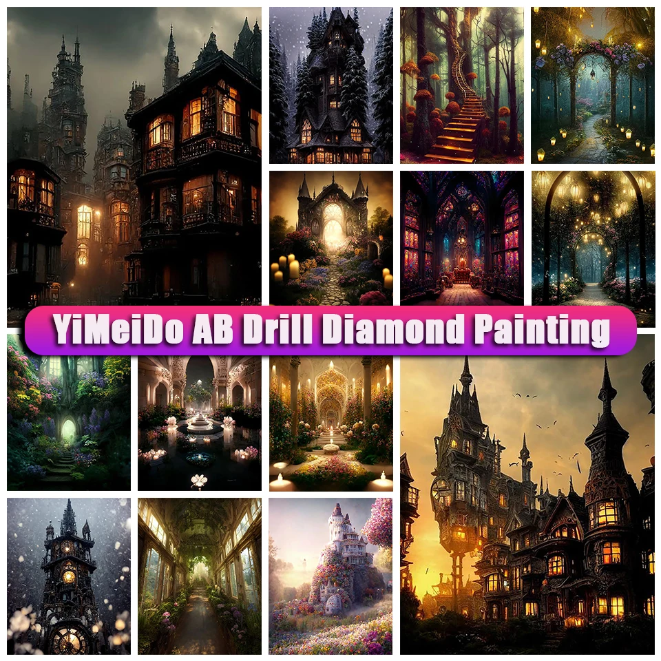 

YiMeido AB Diamond Mosaic Fantasy Castle Rhinestones Stairway 5D DIY Diamond Painting Landscape Cross Ctitch Kits Home Decor