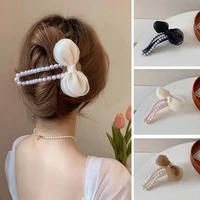 new bow hair clip for women duckbill clip coil hair large grab clip simple pearl hairpin shark clip hair clip for girl ornament