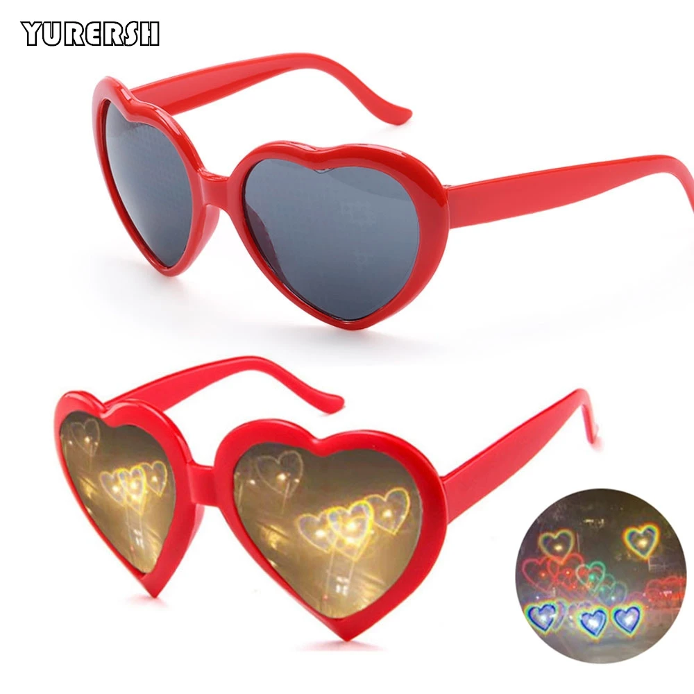

Love Design Women Sunglasses Heart Shape Special Effects Light Change Into A Heart-shaped Glasses Bar Party Children Girl Gift