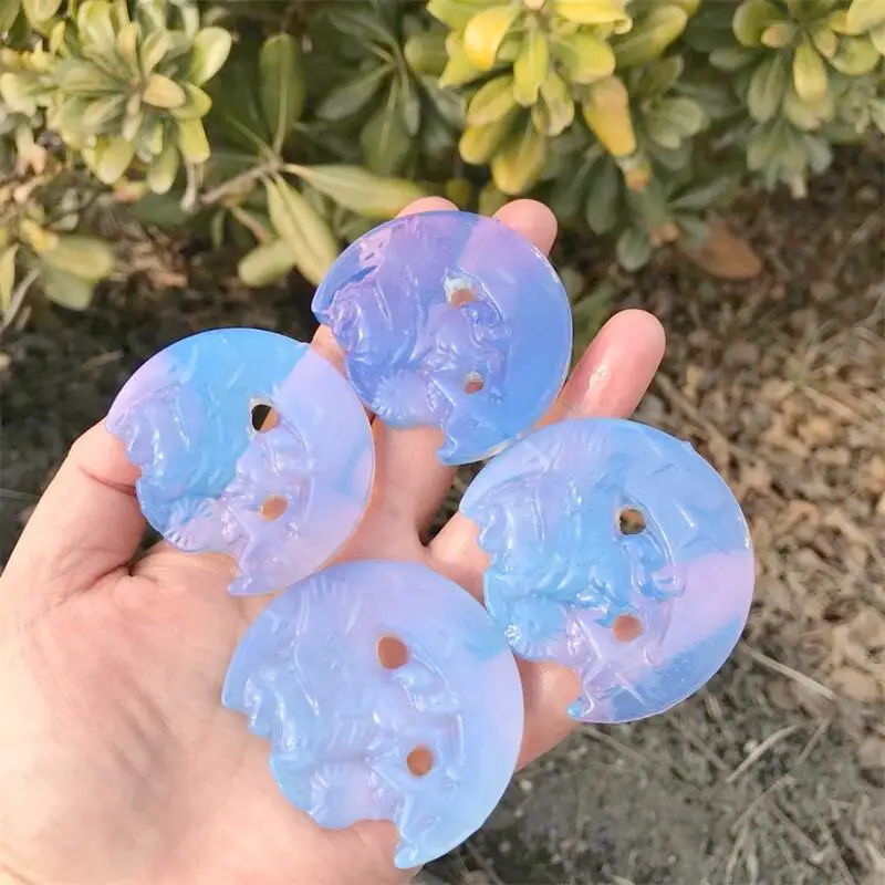 Натуральный Синий Опалит Луна Единорог кристалл резьба животное Исцеление