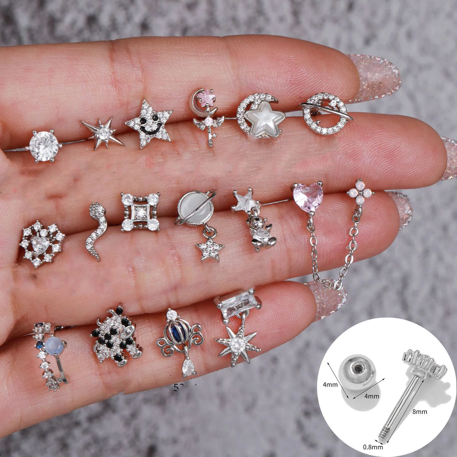 

1 Pc Korean Version of Stainless Steel 20G Wear Piercing Bone Nails Fashion Micro Inset Zircon Ear Accessories Tide Accessories