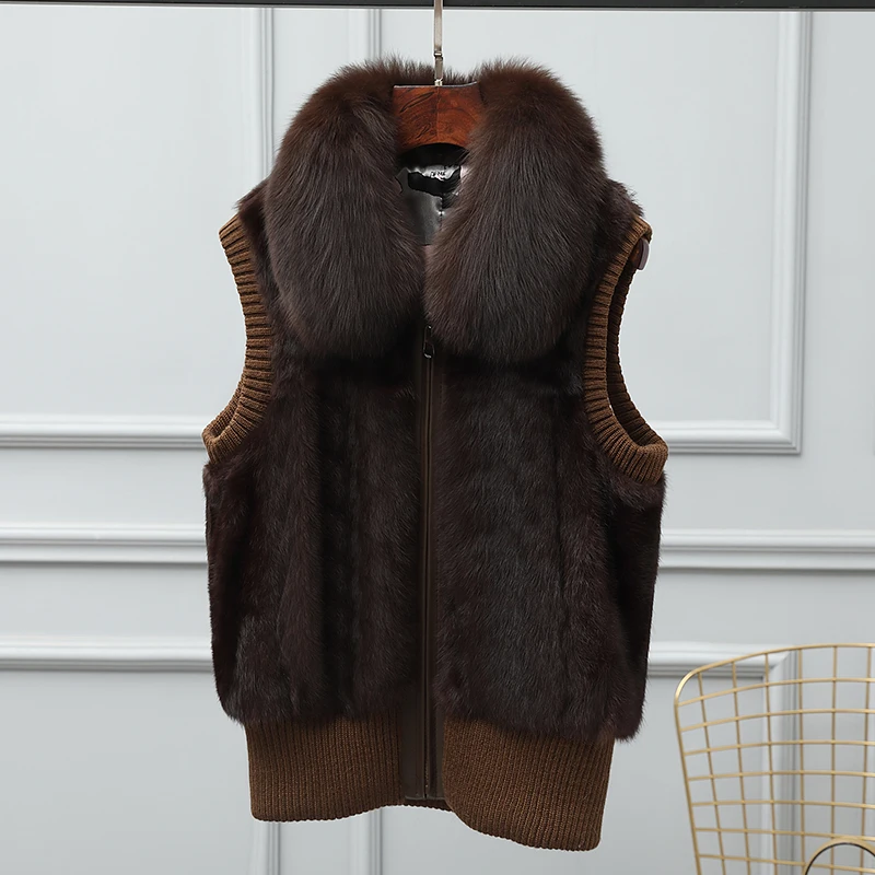Womens Winter Coat Autumn 2022 Rabbit Fur Vest for Women Short Fur Jackets Fox Fur Collar Zippers Fur Coats Sleeveless Top Femme