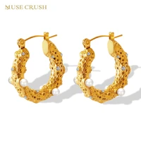 muse crush european and american geometric earrings stainless steel u shape zircon imitation pearl hoop earrings for women
