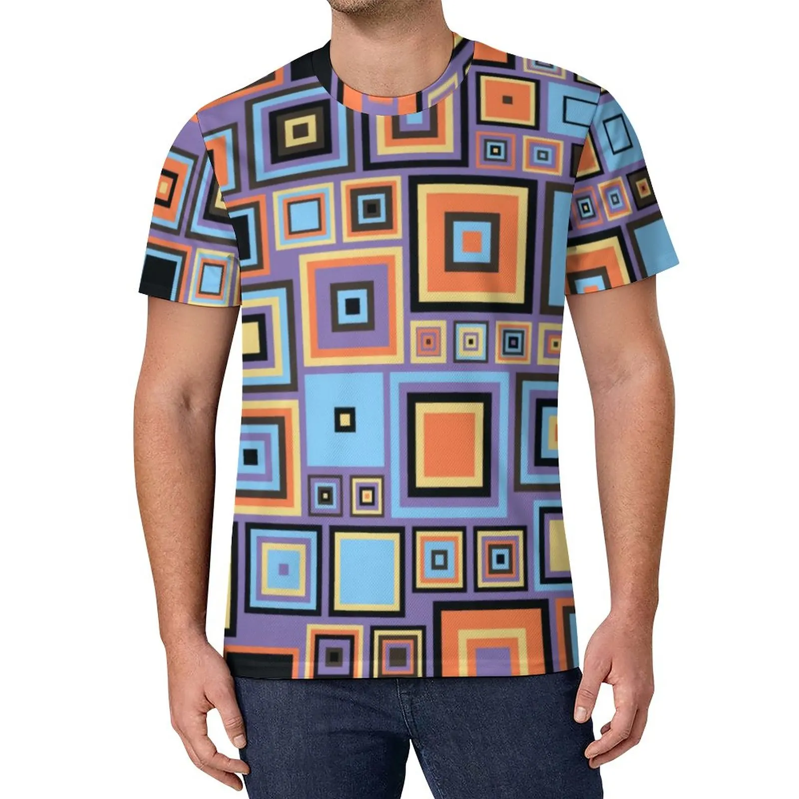 

Цветная ретро-футболка 60-х годов, винтажные популярные футболки с геометрическим рисунком, забавная летняя футболка с коротким рукавом, топ...