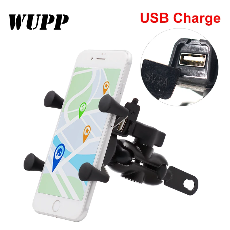 

WUPP Universal 3.5-6 Inch Mobile PHONE HOLDER USB Rechargeable 360 Degree Rotation Bicycle Motorcycle Rearview Mirror Fixed dfdf