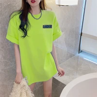 2022 summer new loose all match letter printing half sleeve mid length cotton short sleeved t shirt women