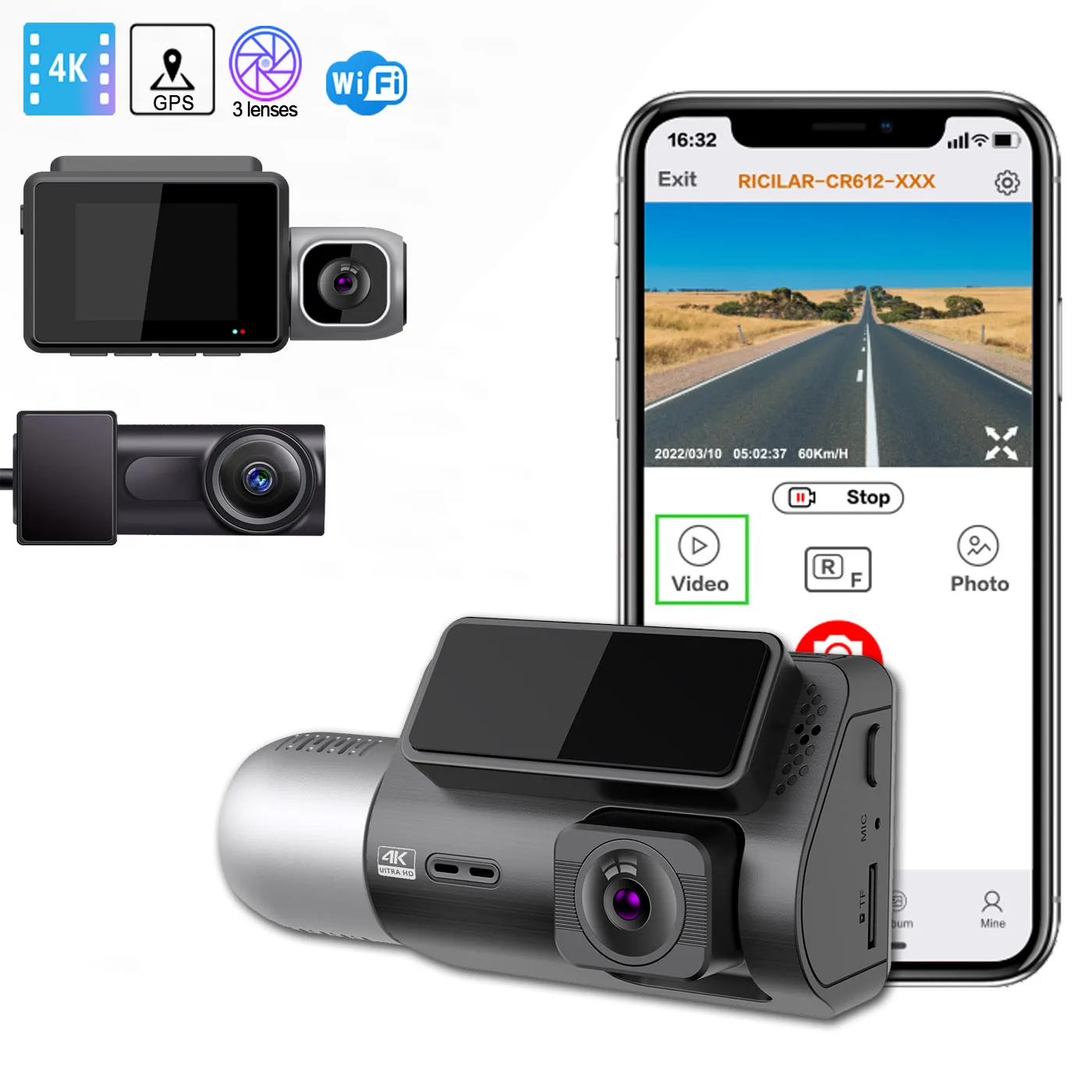 Купи Mini Sony 4k Dashcam With Wifi Gps Car Dvr 3 Camera Dash Cam 3 Lens Front and Rear Inside 3 Channel Car Camera Recorder за 8,435 рублей в магазине AliExpress