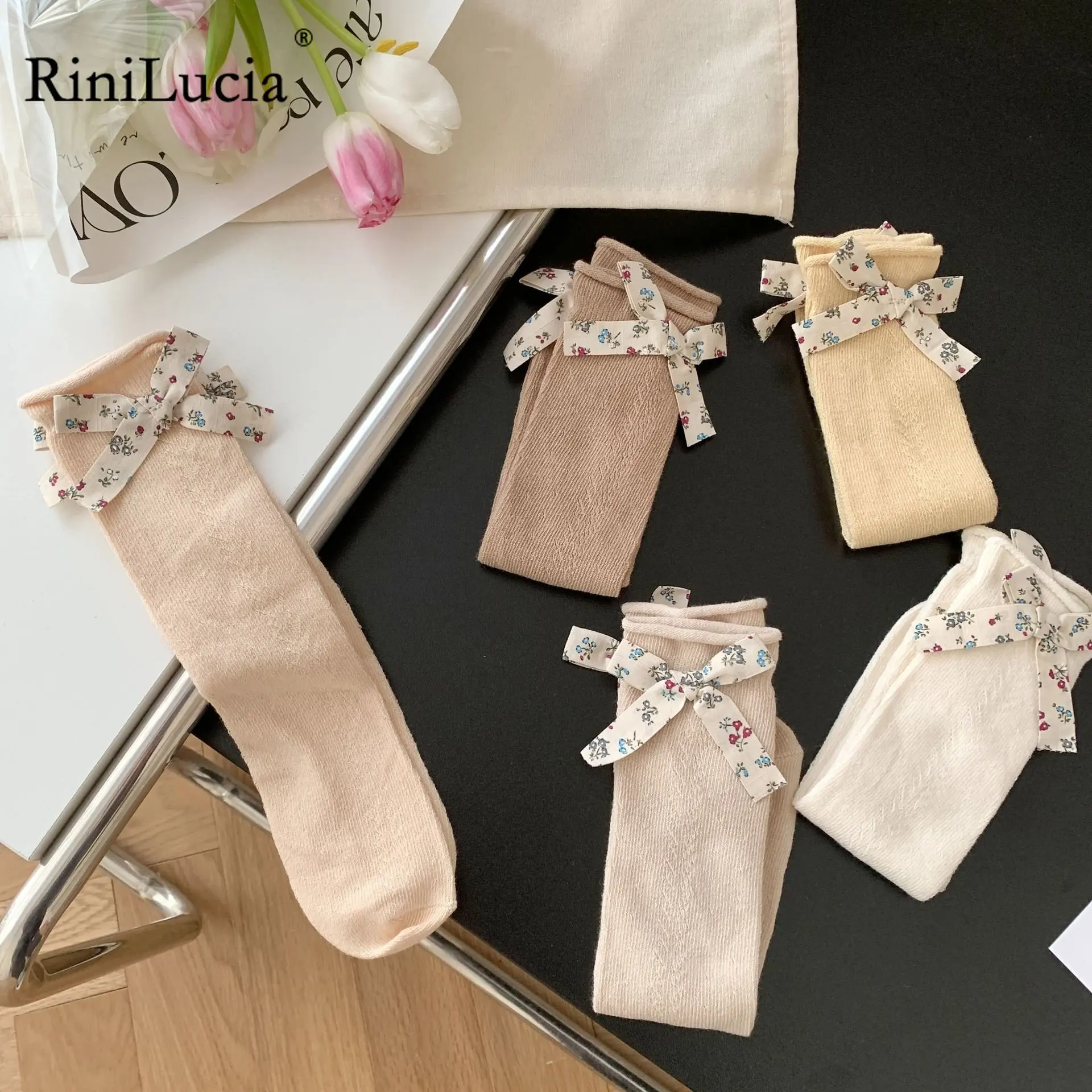 

5 пар/партия, детские мягкие чулки с бантом