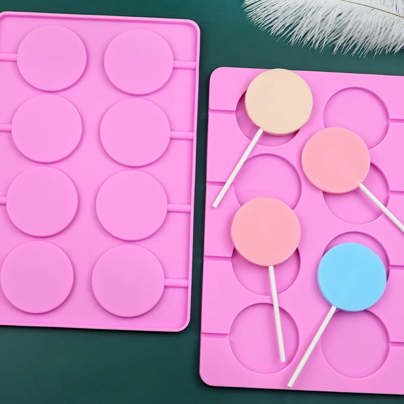 

5cm Large Round Silicone Lollipop Molds Chocolate candy pop Fondant Mould Sugar Lolly Cake Biscuit Bakeware 8 Hole with Sticks