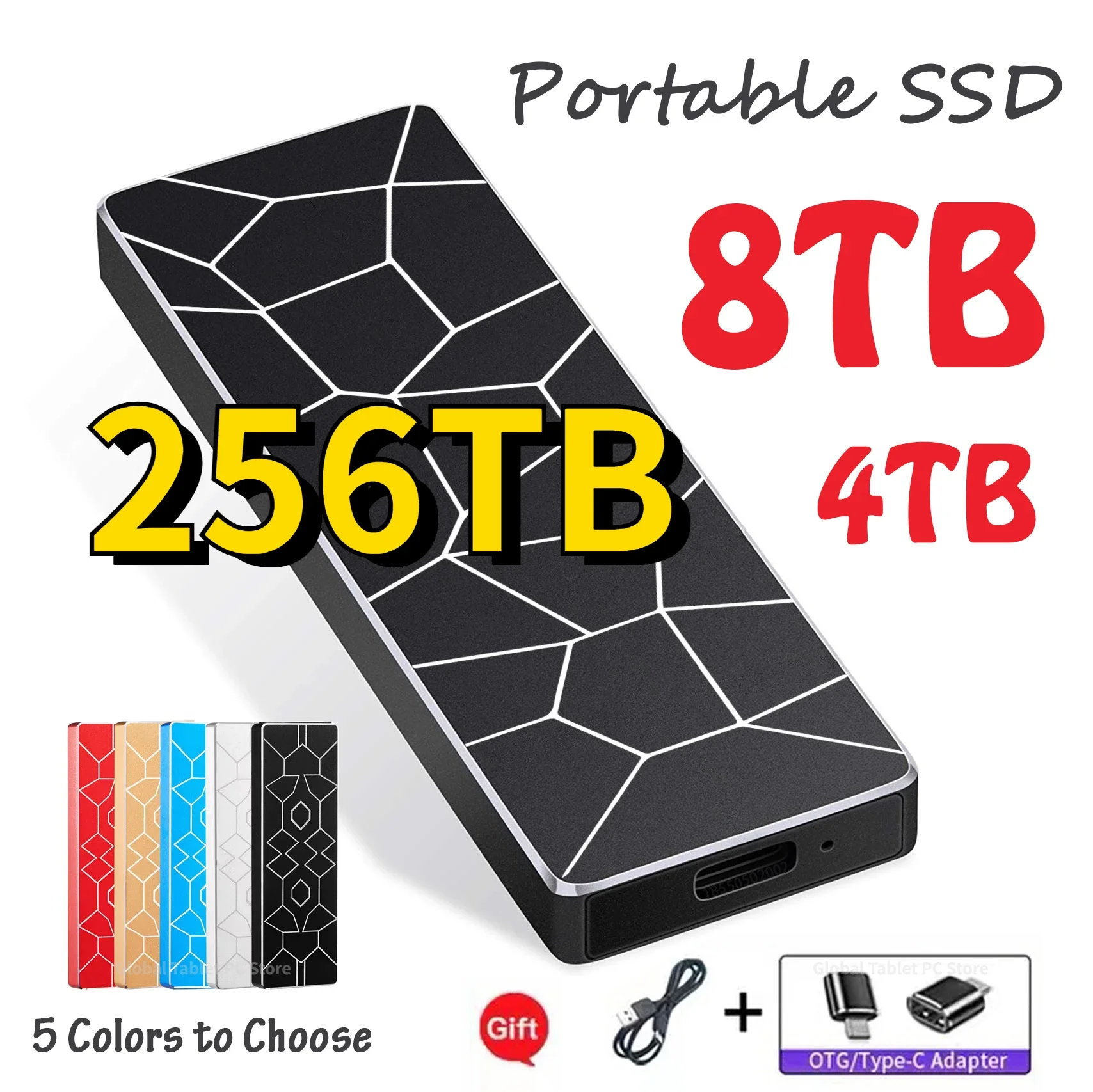 

External Portable SSD Solid State Drive Hard Drive High Speed USB 3.1 4TB Hard Disks Storage Decives for Laptop 256TB