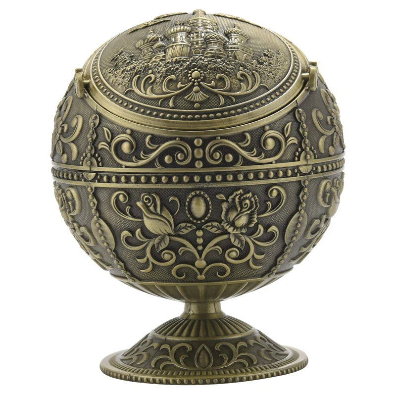 

Пепельница с крышкой, креативная личность, металлический Сферический замок, узор, шар, украшение для дома, дымовой цилиндр