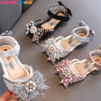 21-36 Summer Girls with Bow Wrap Toes Diamond Princess Party Shoes Soft Flat Sandals for Girls Kids Sandals Princess Dance Shoes