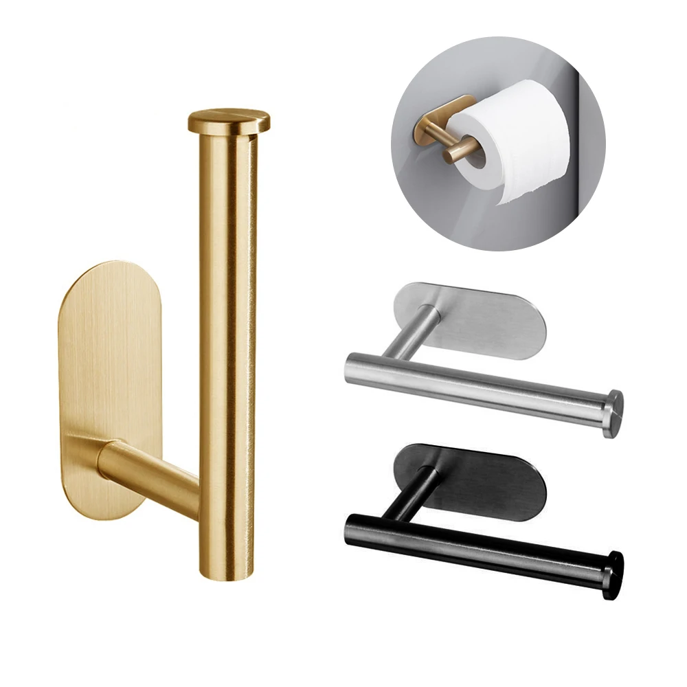 

Self Adhesive Gold Toilet Paper Towel Holder Stainless Steel Wall Mount No Punching Tissue Roll Dispenser for Bathroom Kitchen