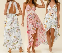 summer fashion womens deep v sexy beach hollow lace sling irregular skirt dresses female lady