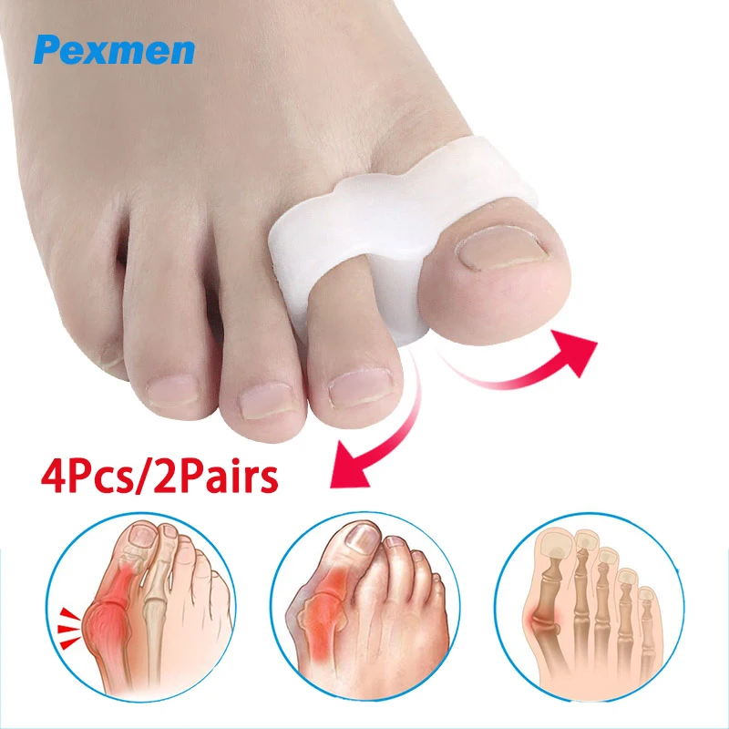 

Pexmen 4Pcs/2Pairs Gel Bunion Corrector Toe Separators with 2 Loops Big Toe Spacer for Bunionette Overlapping Hammer Toe