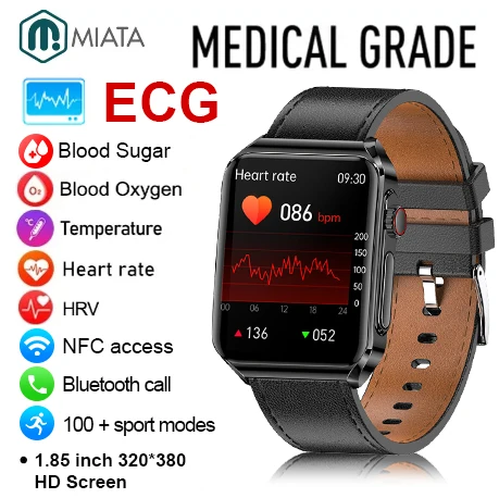 1.8inch Bluetooth Call NFC Blood Glucose ECG+HRV Health Monitoring Smart Watch For Men Women SOS Sport Waterproof Smartwatch2023