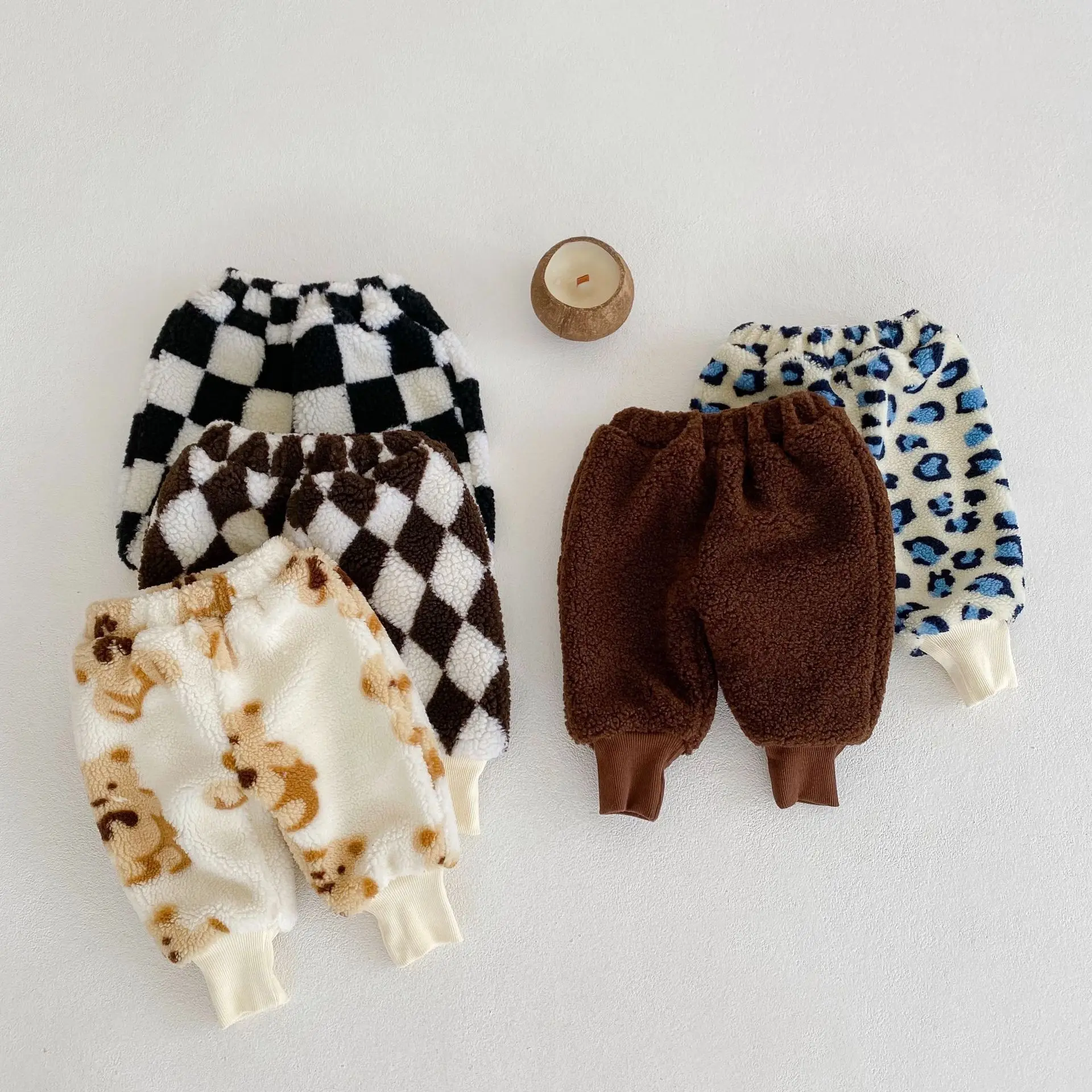 Children's Warm Clothing Autumn And Winter Boys' And Girls' Plush Thickened Plush Pants Narrow Leg Baby Pants