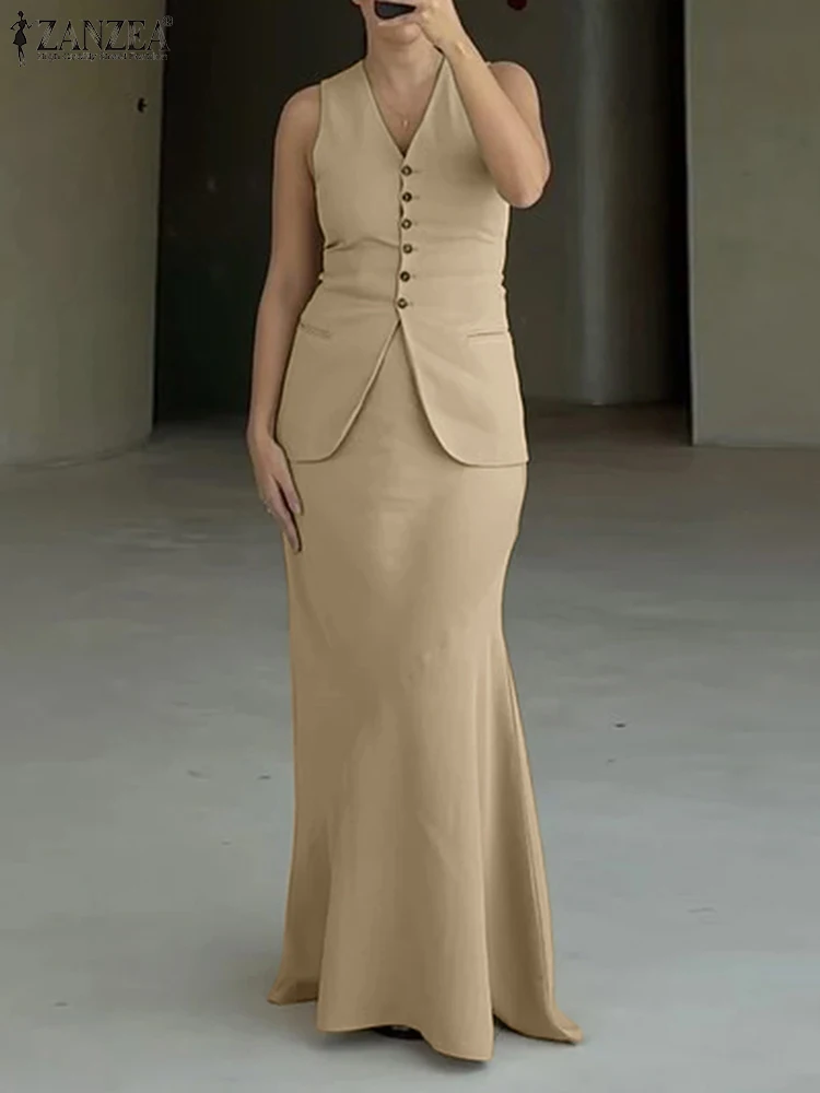 ZANZEA женские комплекты из 2 предметов модные жилеты без рукавов винтажные юбки с