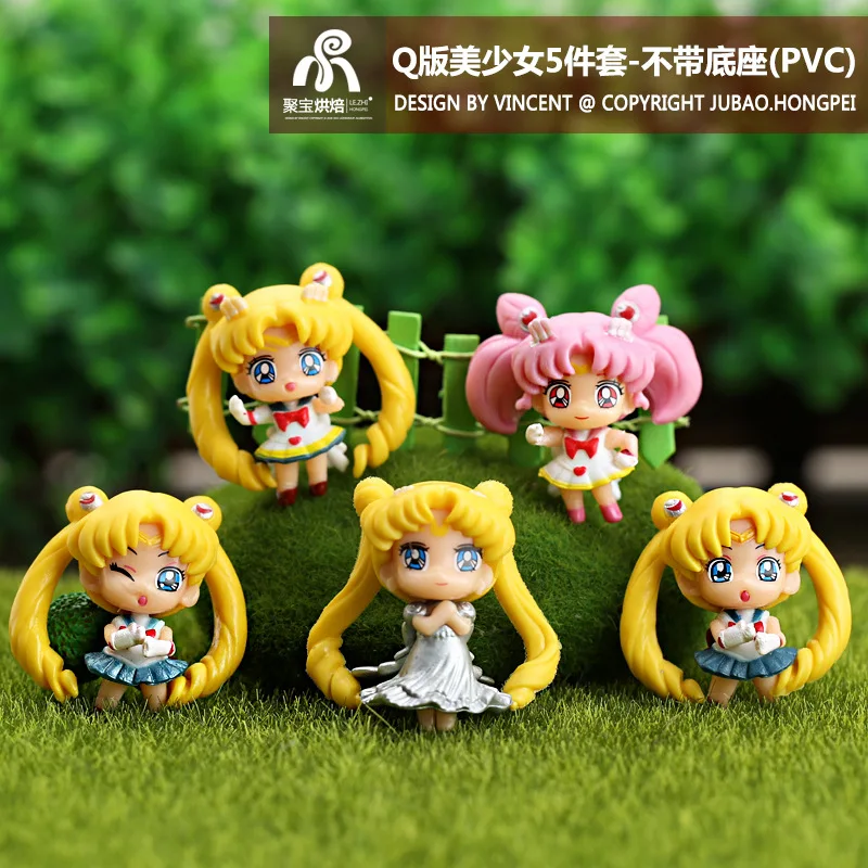 

Cartoon Sailor Moon Anime Figure Chibiusa Mizuno Ami Kino Makoto Action Figures Cake Decoration Model Doll Kids Toys