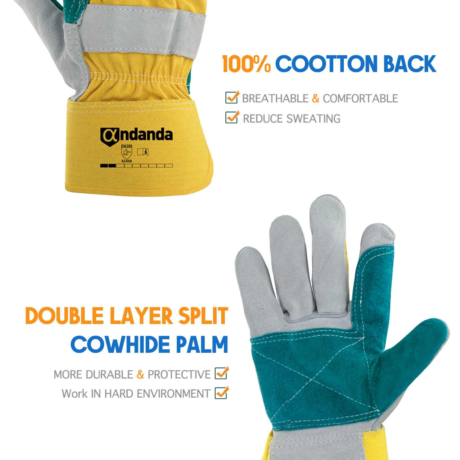 

Garden Work Gloves Security Protection Double Layer Leather Palm Glove Fashion Contrast For Industrial Gardening Utility Glove