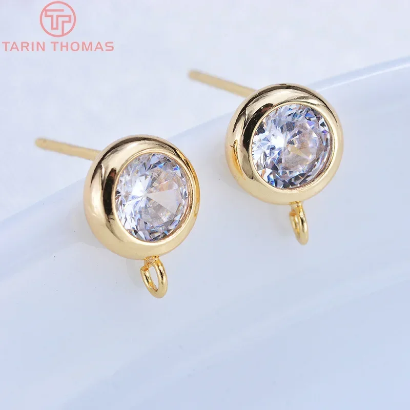 (2607) 4 мм 6 7 8 24-каратное золото латунь с цирконовыми крючками круглые