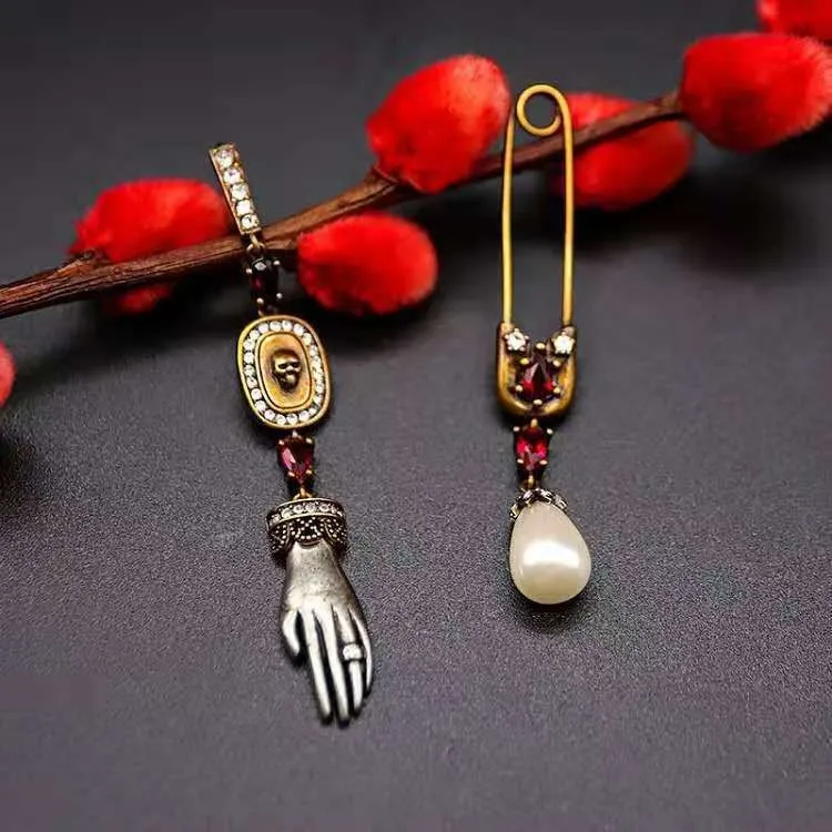 

Fashion stud natural pearl asymmetrical earrings Mesh red earrings