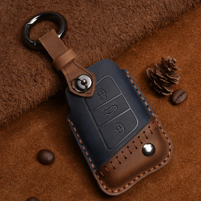 

Crazy Horse Leather Car Key Case For VW Volkswagen Tayron LAVIDA SAGITAR Tiguan Magotan Passat Remote Cover Accessories