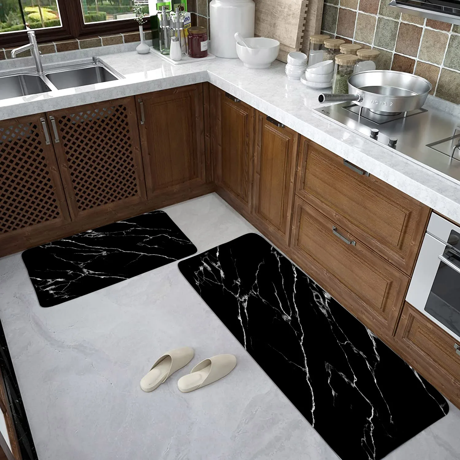 

Абстрактный мраморный Кухонный оригинальный черный белый геометрический Придверный коврик Современный домашний декор для ванной коврик н...