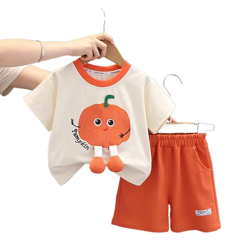 2 шт./комплект Детские хлопковые футболки с тыквой