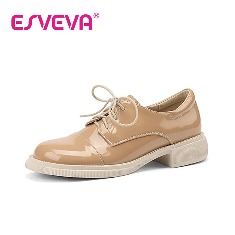 

ESVEVA 2022 Microfiber Lace Up Fashion Female Shoes Round Toe Leisure Platform Women Pumps Big Size 34-40