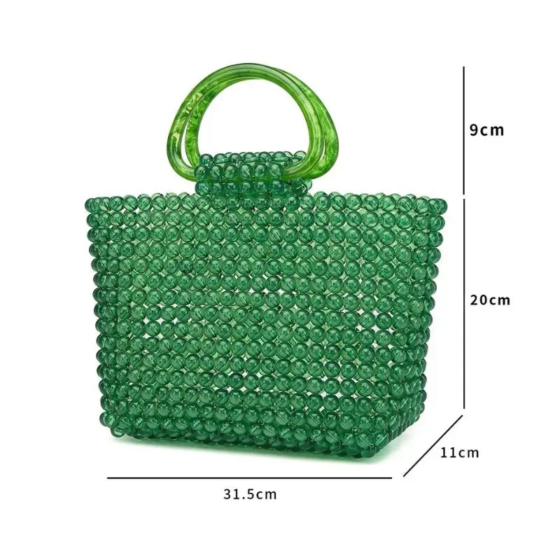 Летняя трендовая зеленая сумочка из акриловых бусин роскошный дизайн женская