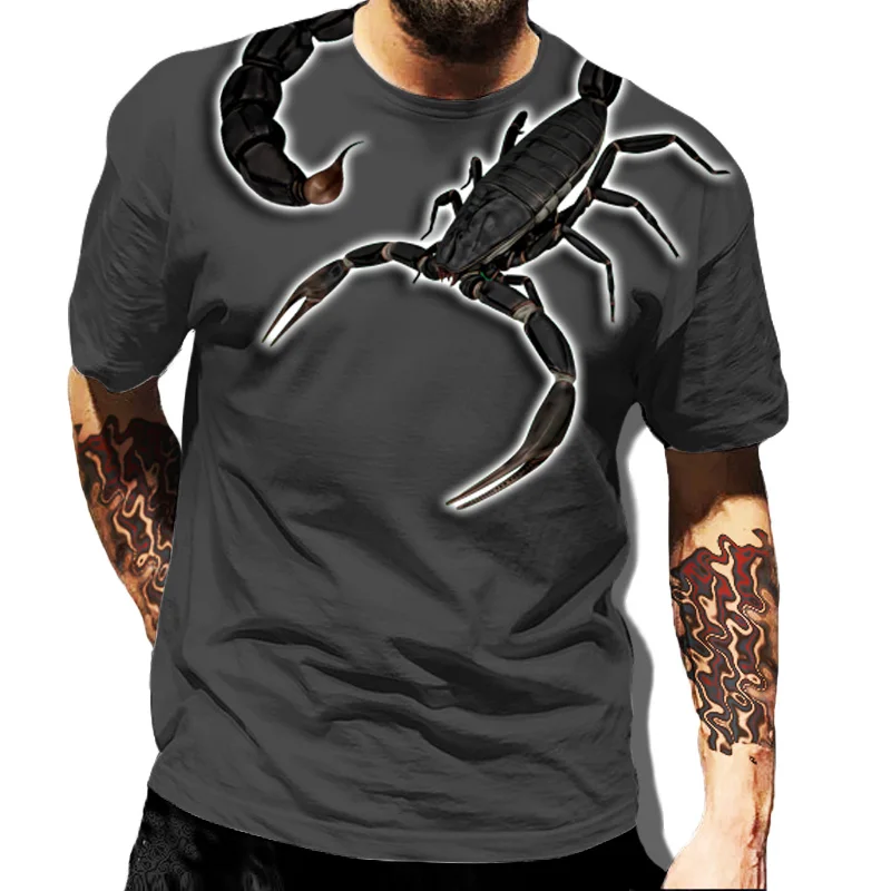 

Summer Men's Short Sleeved 3D Printed Scorpion Image Trendy Hip-hop Casual Fashion T-shirt Classic Street Men's Large Size