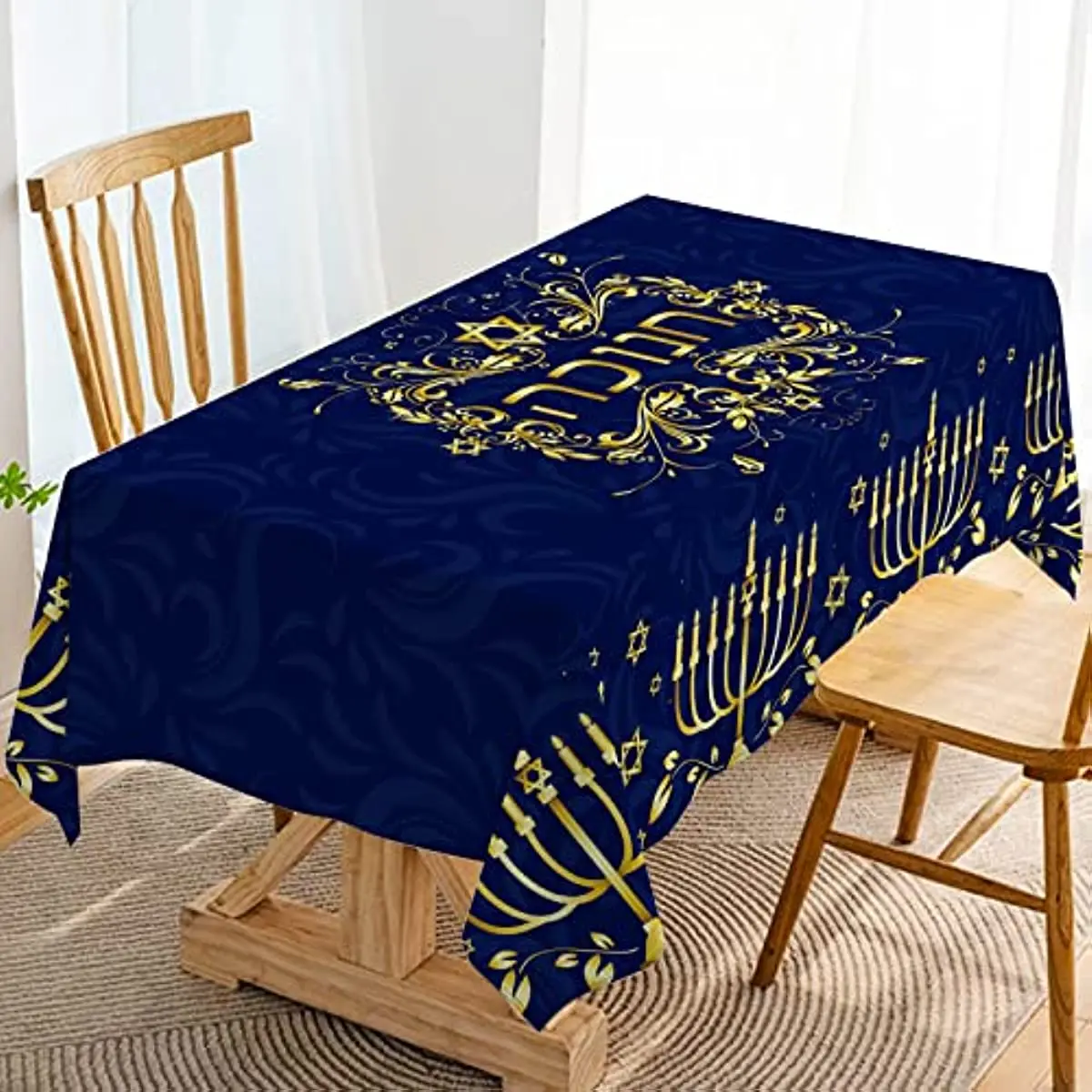 

Hanukkah TableCloth Jewish Menorah Chanukah Tablecloth Holiday Decor Festival of Lights Home Decor Kitchen Waterproof Tablecloth