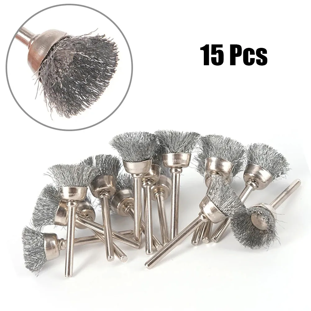 

15pcs/Set 15mm Wire Brushes Metal Rust Removing Steel Wire Wheels With 3mm Shank Pole Flat Copper Wire Wheels Polishing Brushes