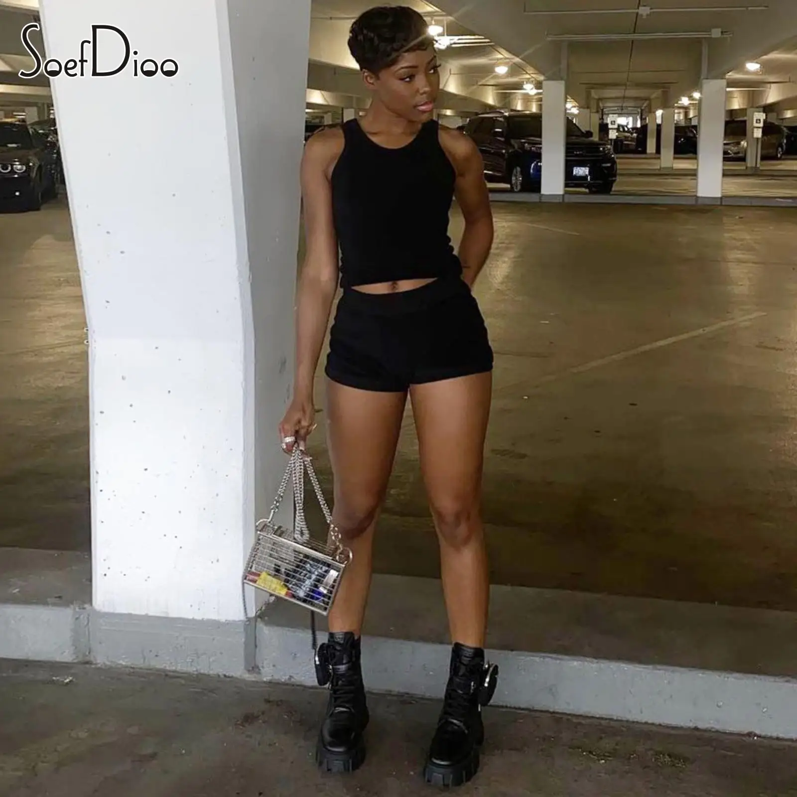 

Soefdioo Ribbed Solid Two Piece Set Women Sexy Spaghetti Strap Crop Top and Shors Matching Summer 2023 Casual Sporty Outfits