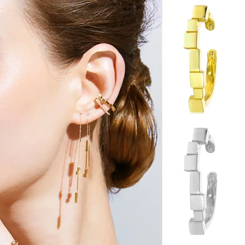 

LONDANY earrings geometric square Earbone clip senior niche design sense luxury Earrings cold wind ear clip female