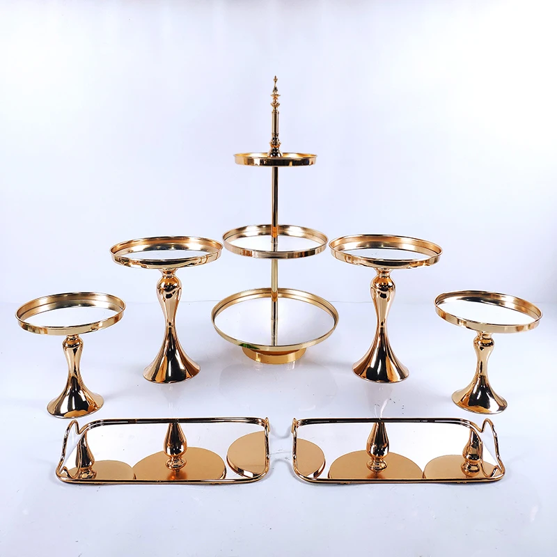 Gold Silver 7-10 Pcs  Gold Crystal Metal Wedding Cake Stand Set Rack  Holiday Party DisplayTray Cupcake  Plate