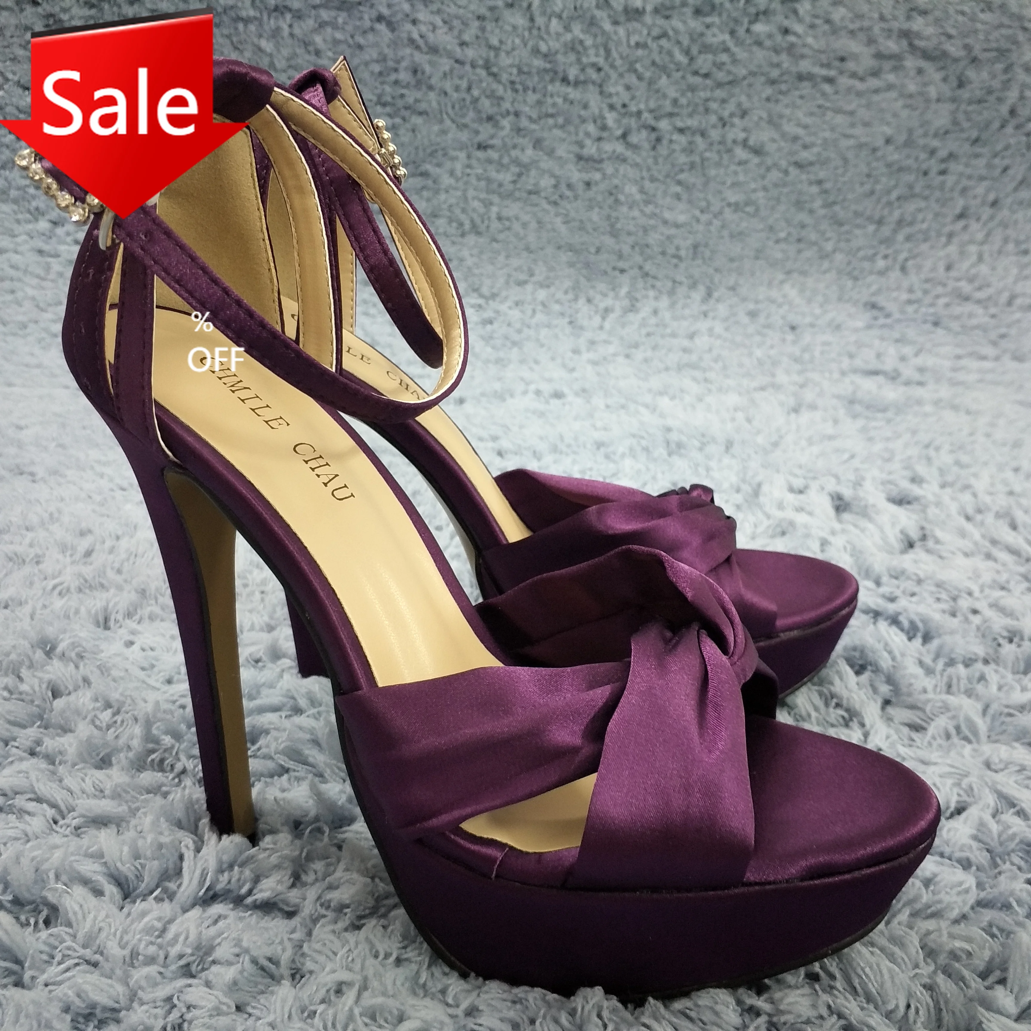 

Women Stiletto High Heel Sandal Sexy Ankle Strap Open Toe Platform Purple Satin Fashion Wedding Bridal Party Lady Shoe 3463SL-b1