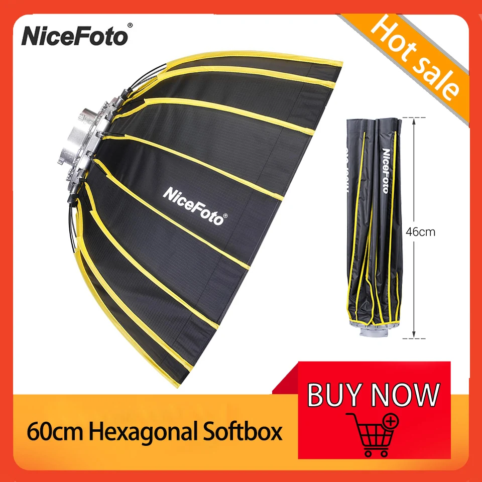 

NiceFoto 60 см шестигранный софтбокс с мягкой диффузорной тканью и сеткой, дизайнерский софтбокс для студийной вспышки Speedlite