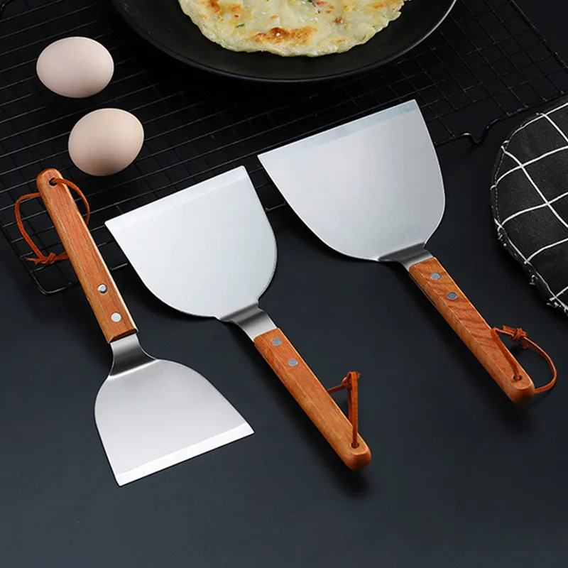 

3-Size Stainless Steel Steak Frying Spatula Egg Fish Pancake Turners Wooden Handle Special Shovel Kitchen Cooking Utensils