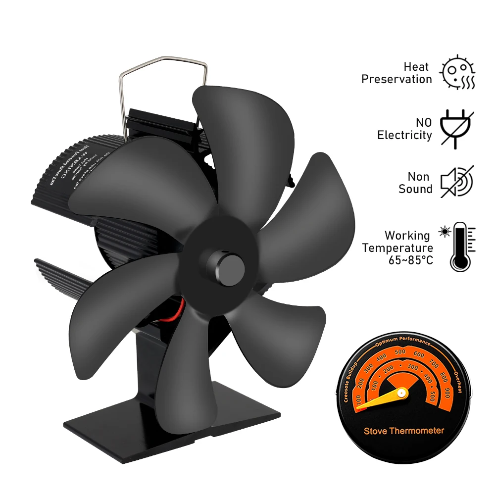 

6 Pages Fireplace Fan Black Thermal Power No Battery Or Power Household Log Burner Ecological Quiet Efficient Heat Distribution