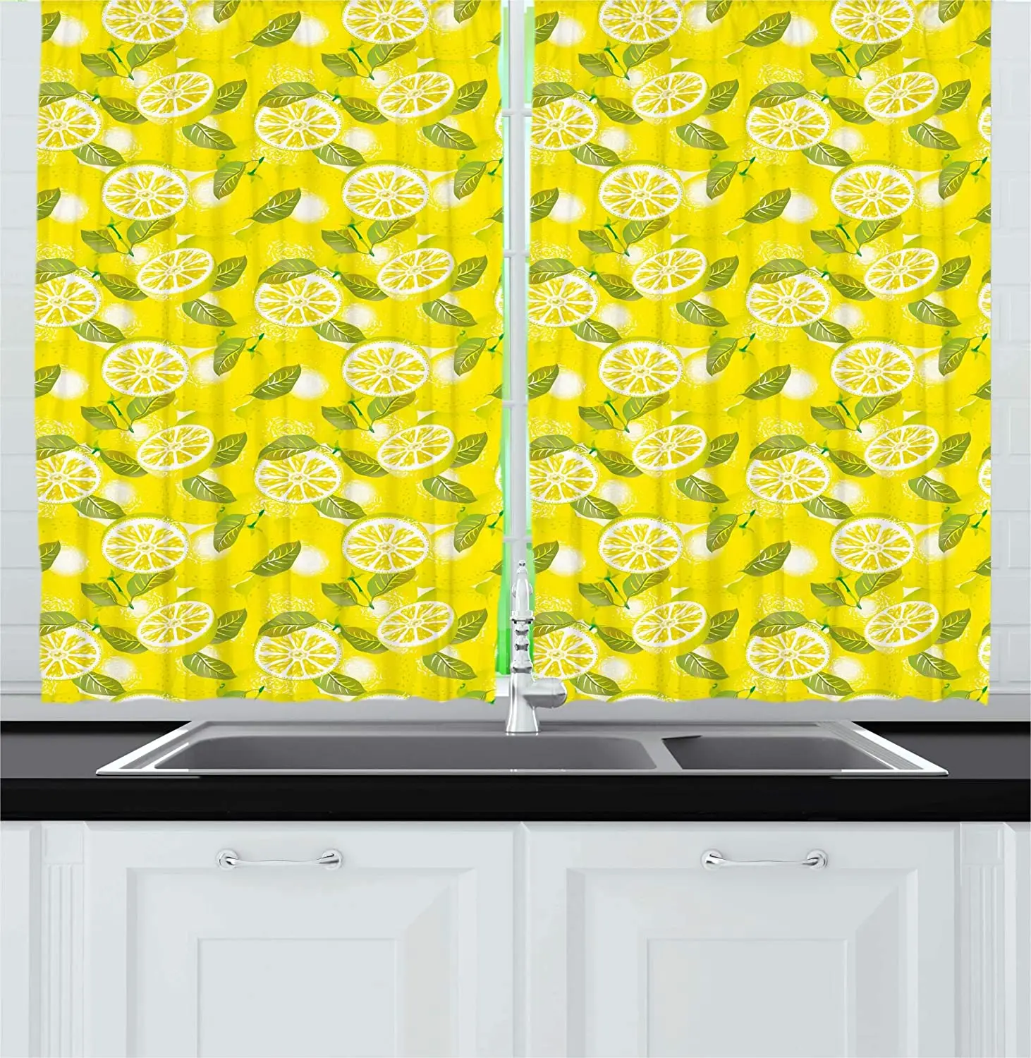 

Blackout Curtains Fresh Lemon Slices with Leaves Soft Fruits Summer Elegant Design Kitchen Cafe Curtains