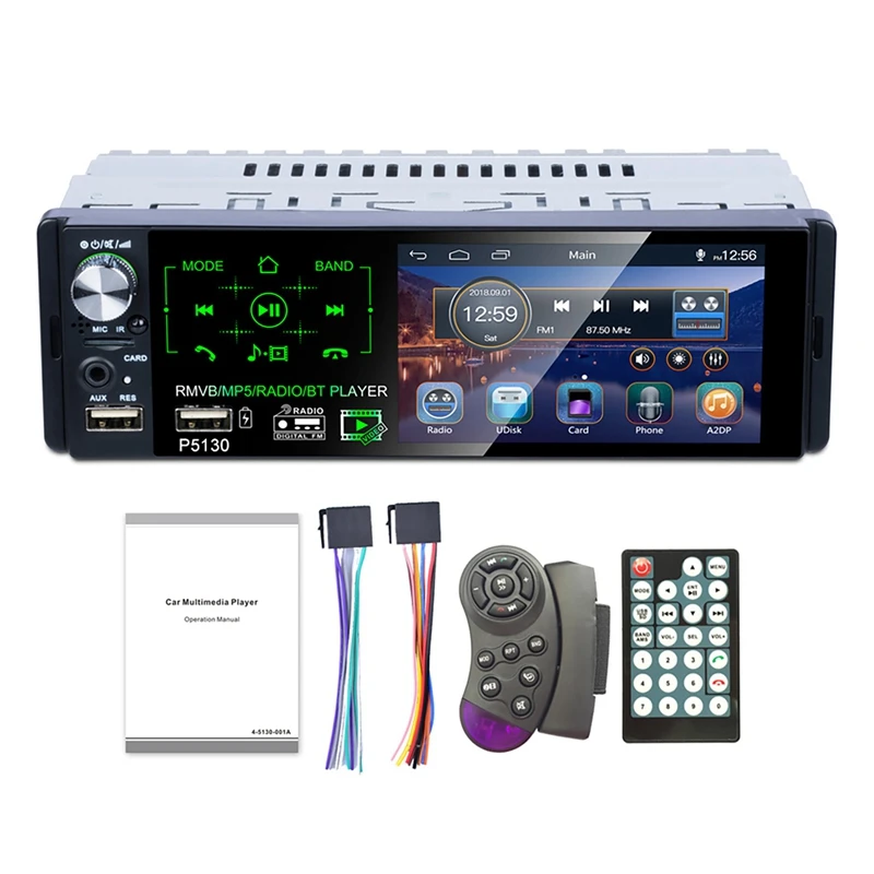 

Автомагнитола P5130, mp5-плеер, 1 Din, Авторадио с сенсорным экраном 4,1 дюйма, стереопроигрыватель для автомобиля, Bluetooth, RDS